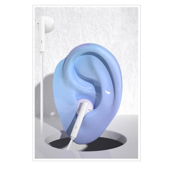 USB-C / TYPE-C -liitäntäiset korvakaiuttimet mikrofonilla, valkoiset