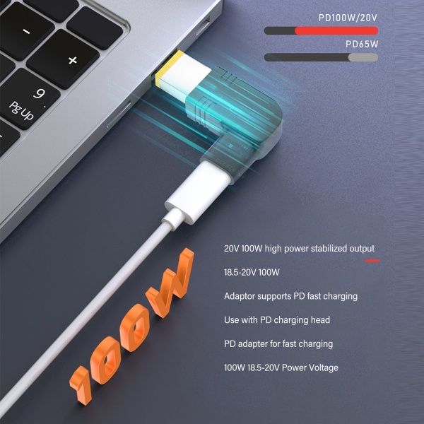 Type C Hona till 5.5x2.5mm DC-adapter Professionell Effektiv 100W PD Snabbladdning USB C till DC Ström Adapter för Laptop
