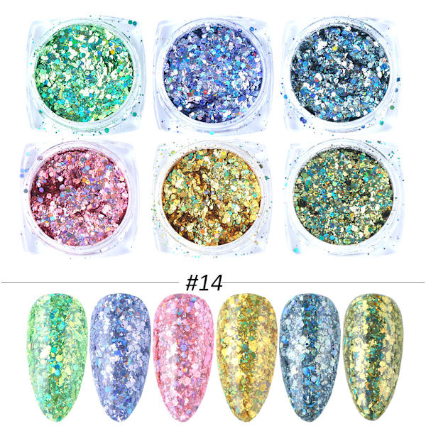 6 stk negl-klistremerker Farger Glittersett Høst og Vinter Diamant i rusk Rosa Champagne Pailletter Negl Glitter Negl M