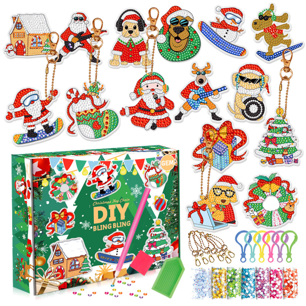 Julediamanter Maleri Nøkkelring DIY Håndlaget Spot Drill 5D Akryl Henger Ornament C