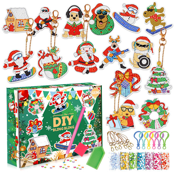 Julediamanter Maleri Nøkkelring DIY Håndlaget Spot Drill 5D Akryl Henger Ornament D