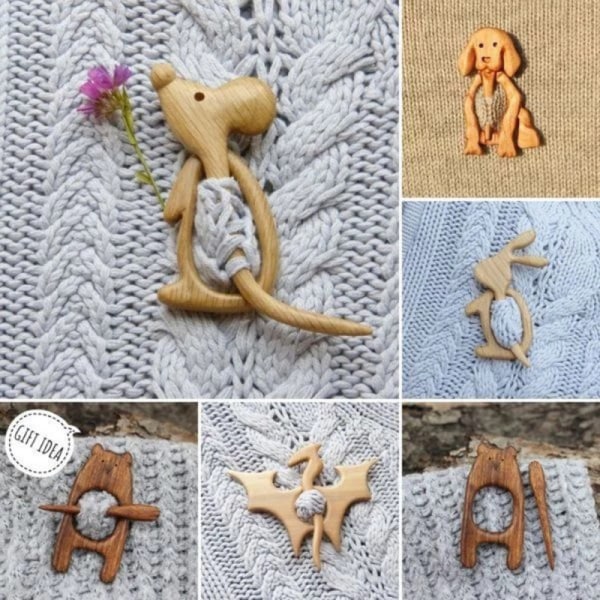 Wooden Animal Pattern Brooch Pin for Shawl Dress Shirt Accessory Cartoon Sweater Brooch Clips Great Gift for Friends