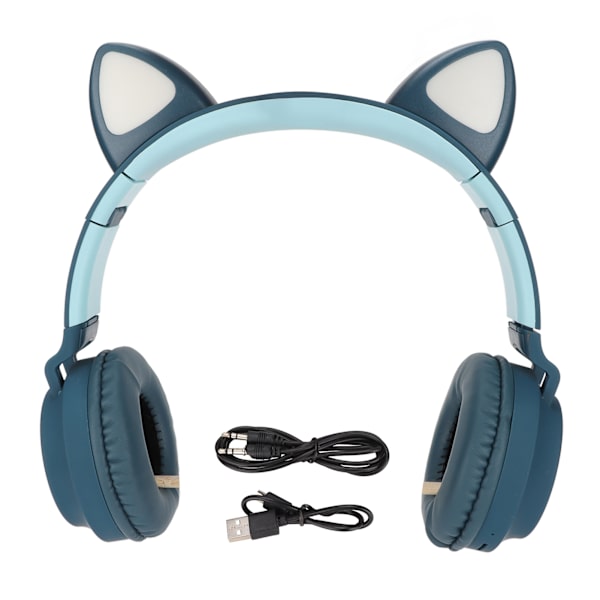 Kattöron Gaming Hörlurar Deep Bass LED Ljus Fällbar Söta Kattöron Headset med Mjuka Öronmuffar Blå Grön
