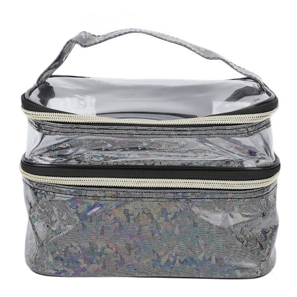Dobbeltlags Kosmetikpose Stor Kapacitet Vandafvisende Unik Sort Transparent Design Bærbar Makeup Opbevaringspose