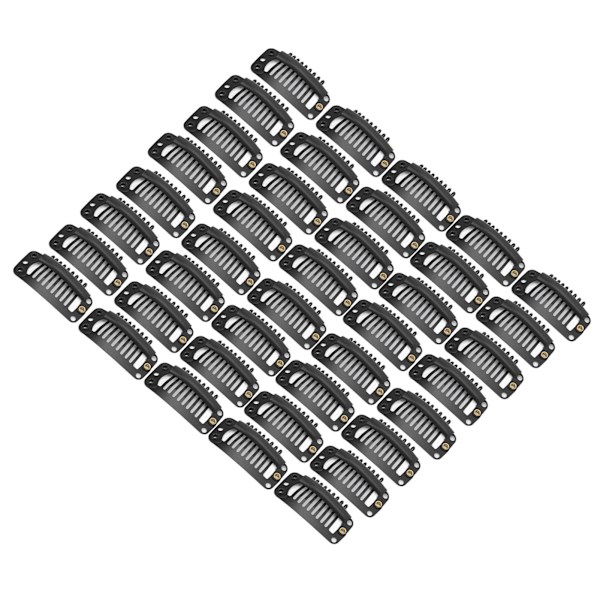 40 st Wig Clip Set Rostfritt Stål DIY 9 Tänder Snap Comb Hårförlängningsklämmor Tillbehör 1.3 tum Svart