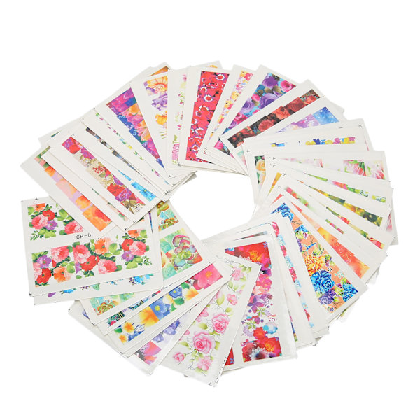 50 stk. Neglekunst Stickers Dekaler Vandmærke Fuld Stickers Farverige Blomst Negle Dekaler Negle Tilbehør