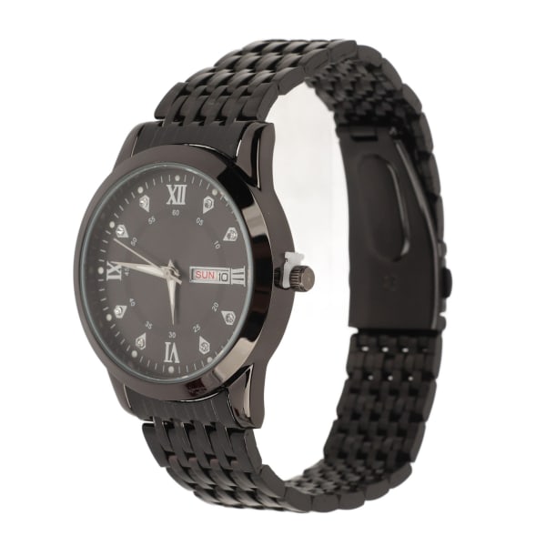 Watch för män Quartz Day Date Vattentät Casual Luxury Luminous Fashion Dress Watch with Alloy Watchband for Business Black