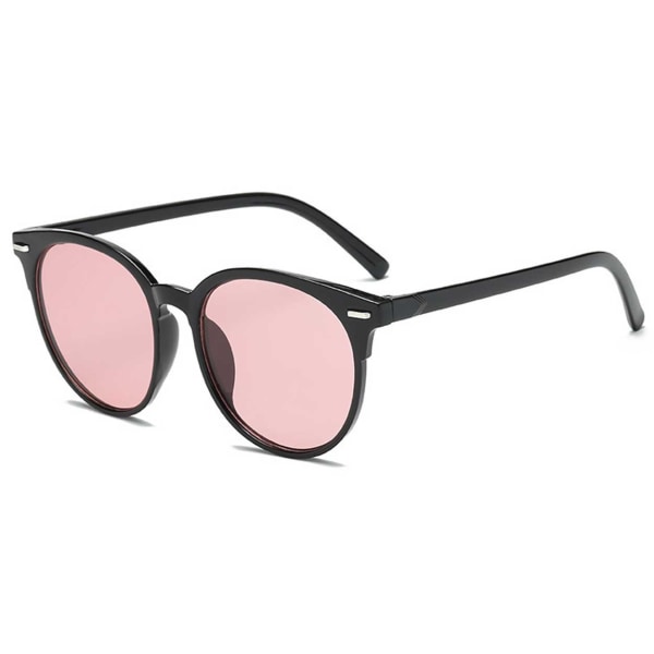 Runde Sorte Solbriller Rosa Glas + Senil Snøre Sort