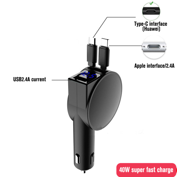 Teleskopisk bil lader PD20W hurtiglading for Apple