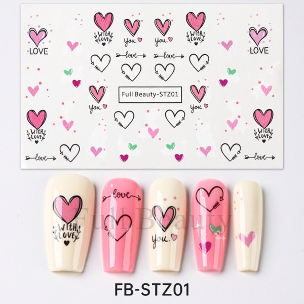 L Nagelklistermärken Romantiskt björnkärleksbrev med hjärtat, kärleksträd vattenstämpelklistermärken FB-STZ01