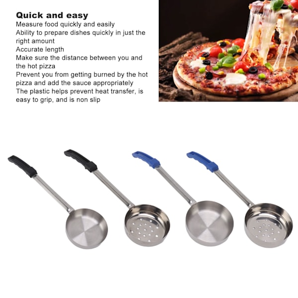 Sås- och Pizzaskedda, Multifunktionell Livsmedelsklassad Rostfritt Stål, Mätkedja för Kök, Blå, 8oz (Skop utan Hål)