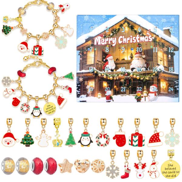 Gyllene Julnedräkningskalender Presentset DIY Pärl armband Advent Julgran Blind Box A