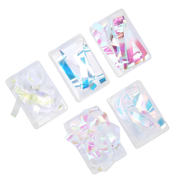 5 Ask Nagelkonst Färgglada Cellofan Utsökt Nagel Glaspapper Folie Dekal DIY Dekoration