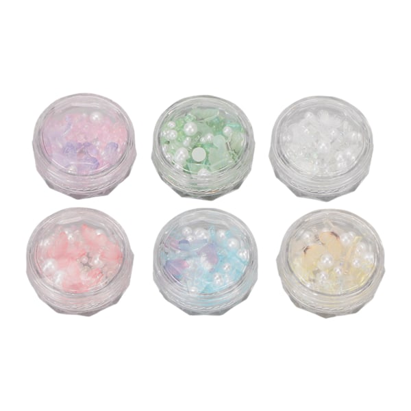 6 Bokser Resin 3D Sommerfuglformet Neglekunstdekorasjonsett Utsøkt Kunstig Perle Negledekorasjon for Kvinner