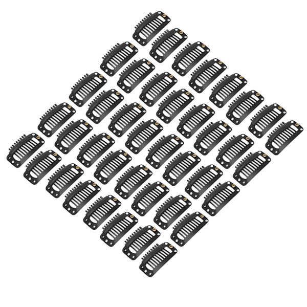 40 st Wig Clip Set Rostfritt Stål DIY 9 Tänder Snap Comb Hårförlängningsklämmor Tillbehör 1.3 tum Svart
