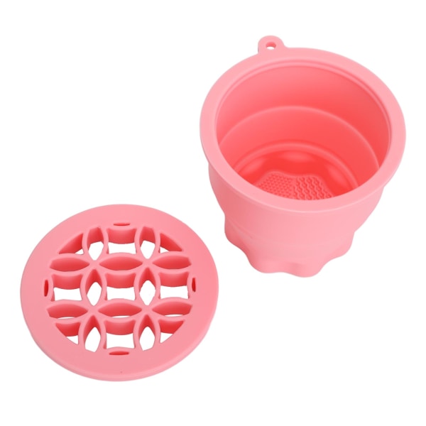 Makeup Brush Cleaner Cup Kosmetisk børste rensepude Tørrestativ Silikoneskrubberskål Bærbart vaskeværktøj Pink