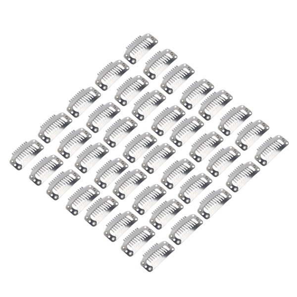 40 st Wig Clip Set Rostfritt Stål DIY 9 Tänder Snap Comb Hårförlängningsklämmor Tillbehör 1.3 tum Silver