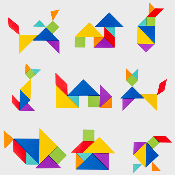 Magnetisk tangram-puslespill i tre for barn, pedagogiske hjelpemidler for elever på barneskolen, matematiske geometripuslespill og byggeleker I