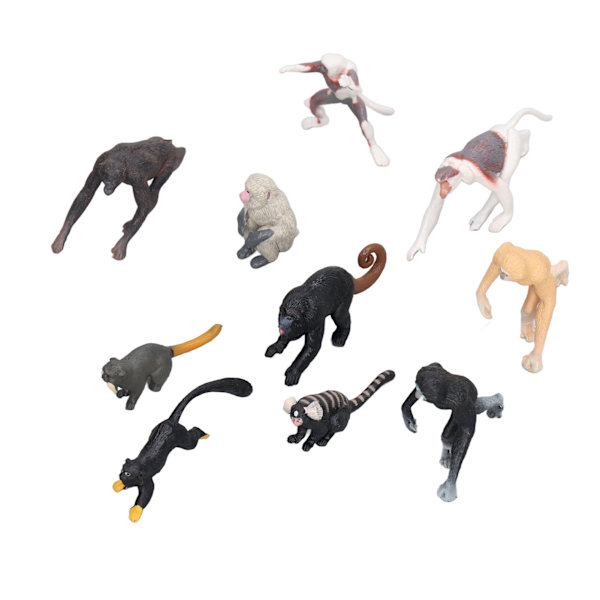 10 stk. Primatmodeller Mini Proboscis Ape Gibbon Orangutang Lemur Modell Dyrepyntsett