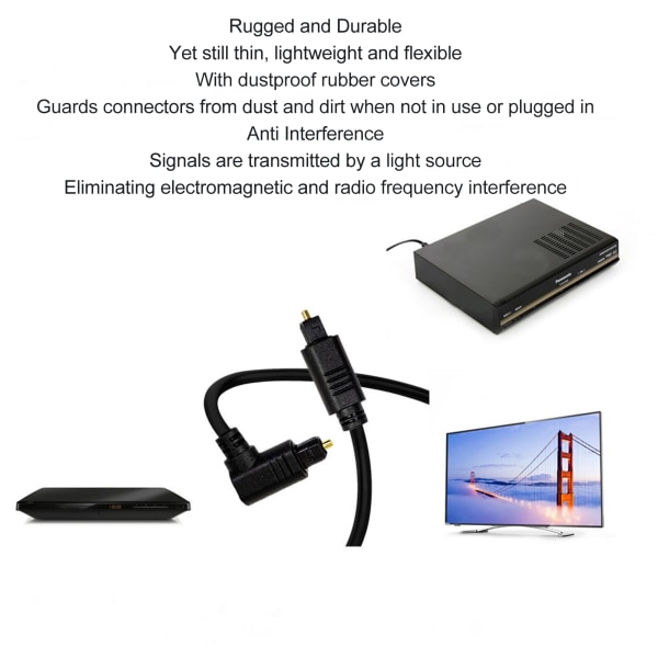 Optisk lydkabel retvinklet 360 grader roterbart digitalt fiberoptisk kabel til TV Bar Højttaler AV-modtager 3,3 fod