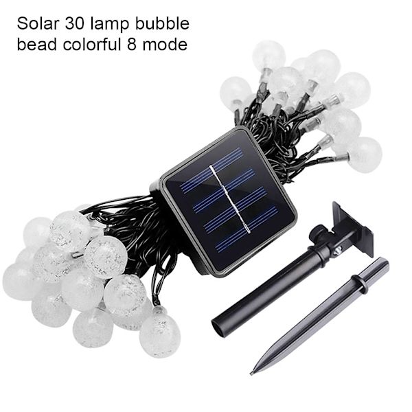 Solcelledækkede LED-lysstrenge med kugleformede lamper - 30 LED, 8 lysfunktioner