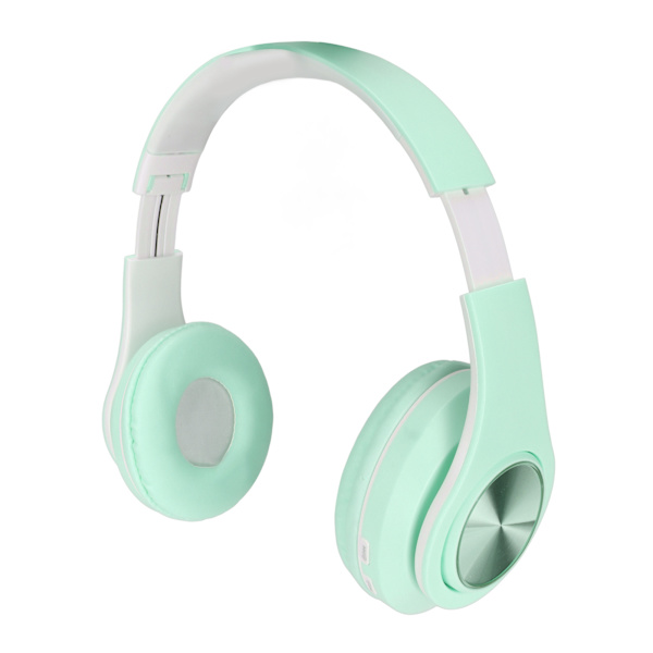 Bluetooth-headset med brusreducering, hopfällbara trådlösa over-ear-hörlurar med färgglatt ljus för telefon, bärbar dator, grön