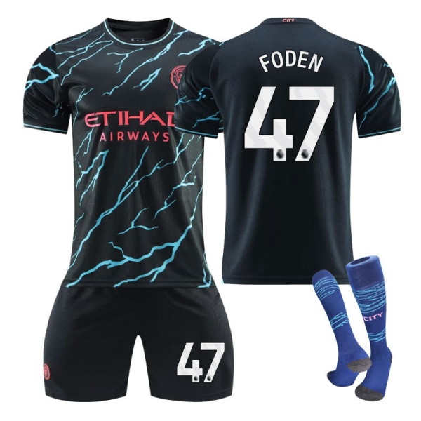 23-24 Manchester City Udebanefodboldtrøje Sæt Haaland Nummer 9 no.47 with socks 16(90-100cm)