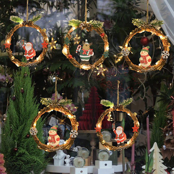 Julekrans Gammel Snemand Vindue Dør Ring Juletræ Vedhæng Juleatmosfære Dekorative Lysstreng Garland Snowman