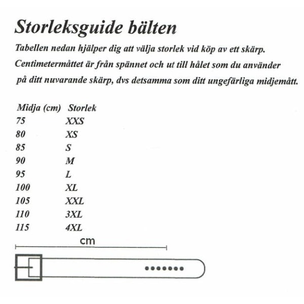 Klassisk belte Svart 5 størrelser Midjemål