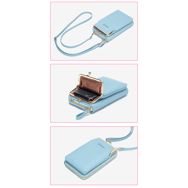 Mobilveske Lommebok for kvinner PU Zero Lommebok Magnetisk spenne Flerfarget Enkel skulder Lang Multifunksjonell Mini Telefonveske blue