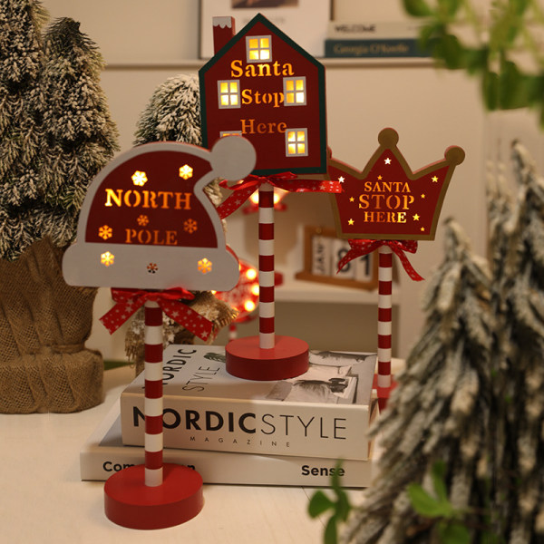 Christmas Road Sign Stopp Dekorative Lights Tre Juleferie Vindu Desktop Atmosfære Led Farget Lampe Warm Light Christmas hat