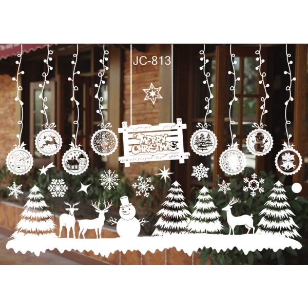 Juldekorationer Färgglad jul statisk klistermärke Vit snöflinga väggdekor Glas klistermärken jul 11