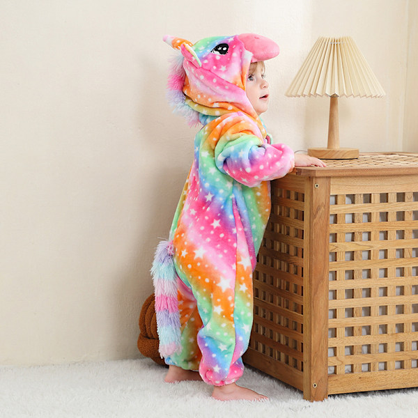 Flanellpyjamas för barn, djur-jumpsuit Green Unicorn Dragon XXL（100-110cm）