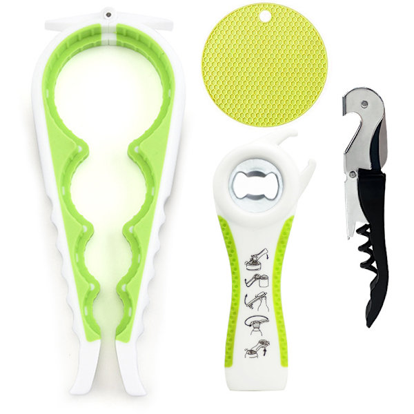 Monitoiminen pullonavaaja Tölkinavaajasetti, 5-in-1 olutpullonavaaja, 4-in-1 pullonavaaja, keittiön korkkiruuvi White and Green 4pcs