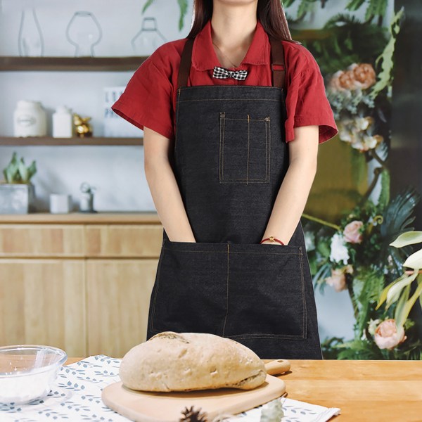 Unisex Denimförkläde med Arbetsfickor för Ritning, Måleri, Restaurang, Kaffeserveringsjobb (Svart)