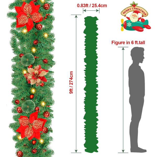 Julkrans2,7 m, ljus julkrans, LED utomhus batteridriven krans till jul 1