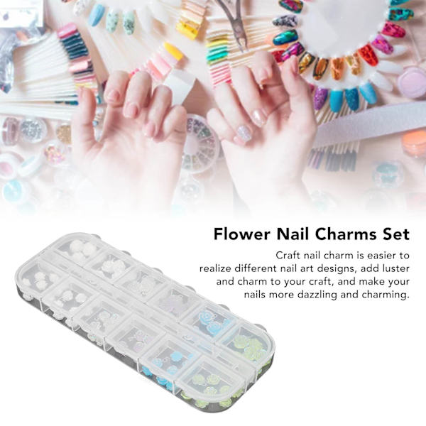 Blomsternagelcharm Set Bärbar Tillbehör Dekorativ Hantverk Nagelcharm för Resa Uppträdande