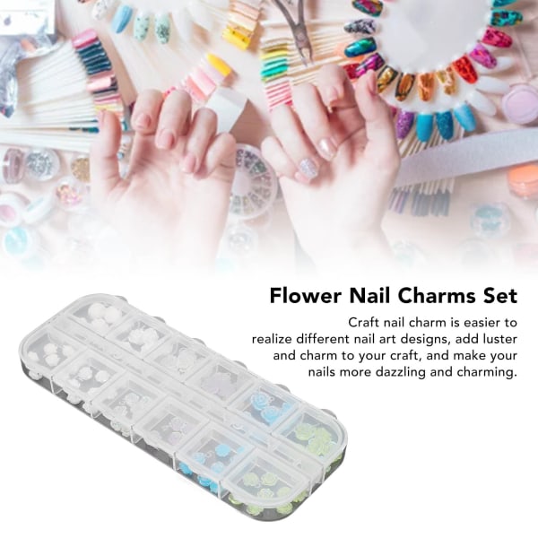 Flower Nail Charms Set Bärbart tillbehör Dekorativt nagelberlock för resor