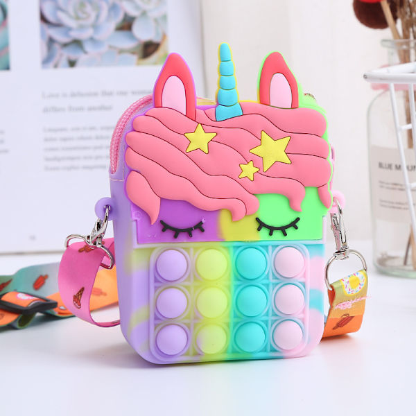 Ny Taske Prinsesse Møntpung Silikon Crossbody Voksen og Børn Dekompression Sød Legetøj Tegneserie Taske Macarons