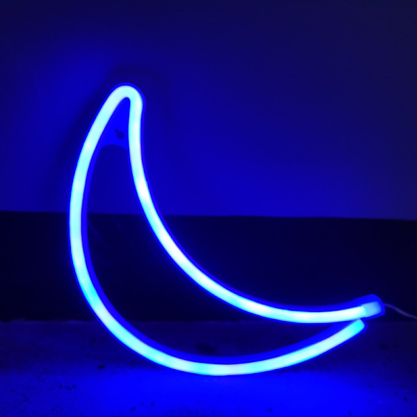 LED-måne neonformad färgad lampa blå