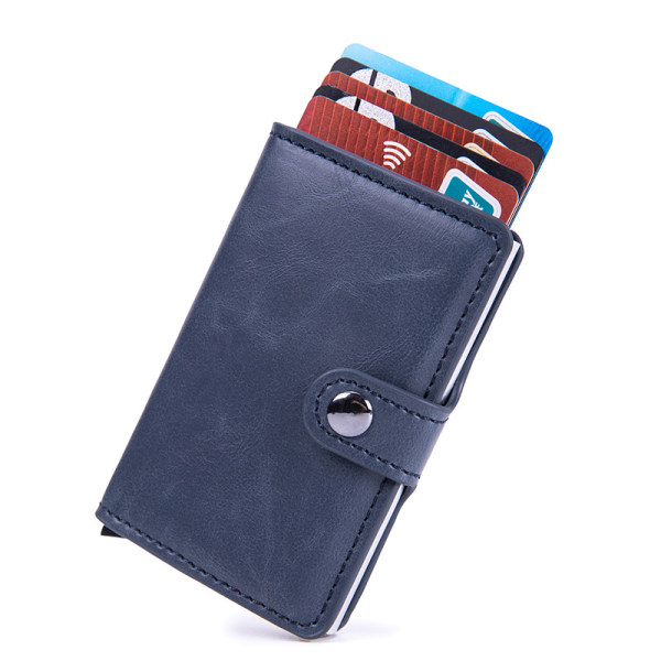 Korthållare PU-korthållare RFID Stöldskydd Kreditkortslåda Kortplånbok i aluminiumlegering Blue