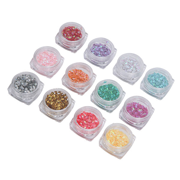 12 Färger Nagelkonstpaljetter 2,5 x 4mm Glimmande Nagelkonstdekoration Paljetter Manikyrverktyg