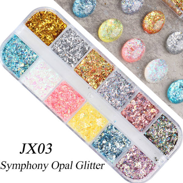 12-Rutors Holografiska Nagelkonstfolie Flakes Nagelfolie Flakes Glitter Nagelpaljetter Konfetti Guld Silver Oregelbunden Glitter Nagelfolie Paillette