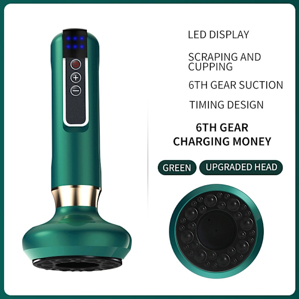 Elektrisk skrapeinstrument for lading, skraping, cupping og åpning av meridianer 6th gear green