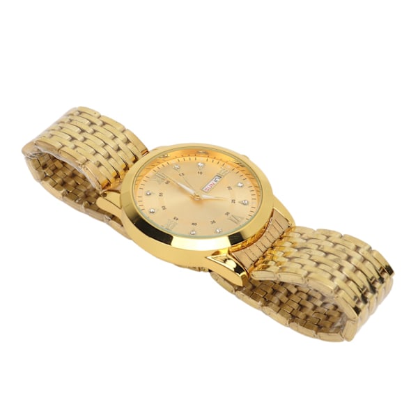 Armbandsur för Män Kvarts Dag Datum Vattentät Casual Lyx Luminous Mode Klänning Klocka med Legering Armband för Affärer Guld