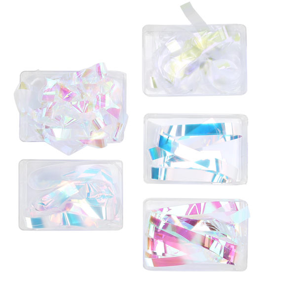 5 Ask Nagelkonst Färgglada Cellofan Utsökt Nagel Glaspapper Folie Dekal DIY Dekoration