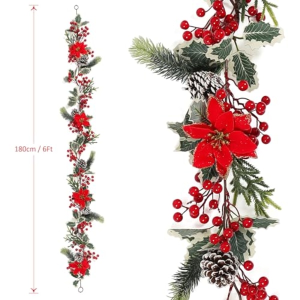 Konstgjord bärgirland med gröna löv Julgirland med röd bärgarland Julgransdekoration 1