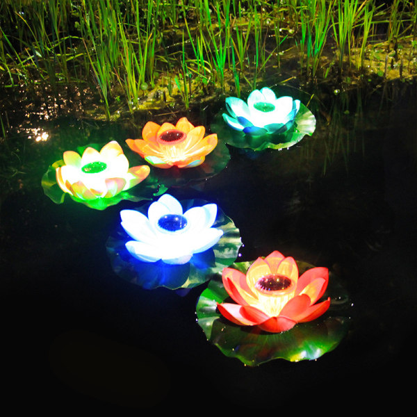 Utomhus flytande poollampor Vattentät LED Solar Lotus Light