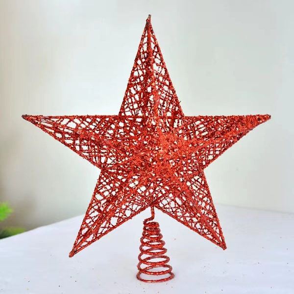 Juletrærtoppstjerne i jern med ledningslamper, femspissstjerne, jernjulepynt Gold 20*25cm
