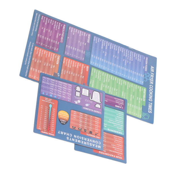 3 stk Frityrkoker Magnetisk Cheat Sheet Sett Frityrkokertilbehør Koketider Frityrkokertilbehør Magnetark Hurtigreferanse for matlaging Steking